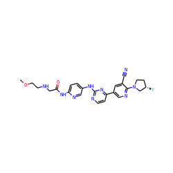 COCCNCC(=O)Nc1ccc(Nc2nccc(-c3cnc(N4CC[C@H](F)C4)c(C#N)c3)n2)cn1 ZINC001772604627