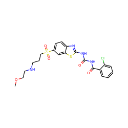 COCCNCCCS(=O)(=O)c1ccc2nc(NC(=O)NC(=O)c3ccccc3Cl)sc2c1 ZINC000117113360