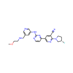 COCCNCc1cncc(Nc2nccc(-c3cnc(N4CC[C@H](F)C4)c(C#N)c3)n2)c1 ZINC000221139238