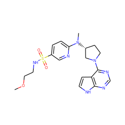 COCCNS(=O)(=O)c1ccc(N(C)[C@@H]2CCN(c3ncnc4[nH]ccc34)C2)nc1 ZINC000143388463