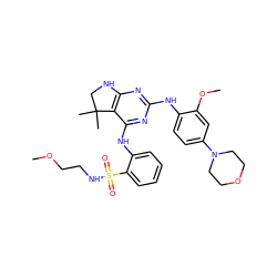 COCCNS(=O)(=O)c1ccccc1Nc1nc(Nc2ccc(N3CCOCC3)cc2OC)nc2c1C(C)(C)CN2 ZINC000221677443