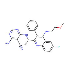 COCCNc1c(-c2ccccc2)c([C@H](C)Nc2ncnc(N)c2C#N)nc2ccc(F)cc12 ZINC000147144988