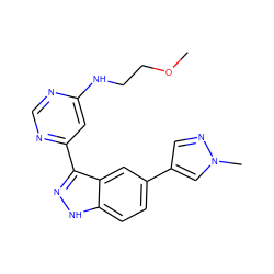 COCCNc1cc(-c2n[nH]c3ccc(-c4cnn(C)c4)cc23)ncn1 ZINC000221104504