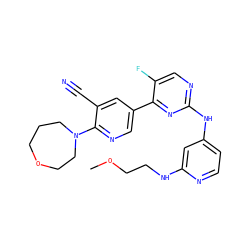 COCCNc1cc(Nc2ncc(F)c(-c3cnc(N4CCCOCC4)c(C#N)c3)n2)ccn1 ZINC000221086293