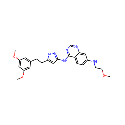 COCCNc1ccc2c(Nc3cc(CCc4cc(OC)cc(OC)c4)[nH]n3)ncnc2c1 ZINC000653850970