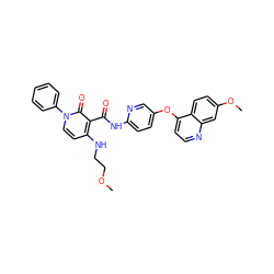 COCCNc1ccn(-c2ccccc2)c(=O)c1C(=O)Nc1ccc(Oc2ccnc3cc(OC)ccc23)cn1 ZINC000049694881