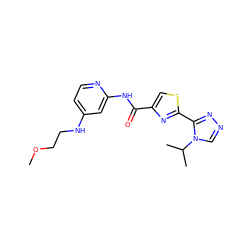 COCCNc1ccnc(NC(=O)c2csc(-c3nncn3C(C)C)n2)c1 ZINC001772576697