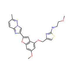 COCCNc1nc(COc2cc(OC)cc3oc(-c4cn5nc(C)ccc5n4)cc23)cs1 ZINC000653677650