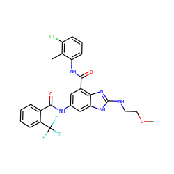 COCCNc1nc2c(C(=O)Nc3cccc(Cl)c3C)cc(NC(=O)c3ccccc3C(F)(F)F)cc2[nH]1 ZINC000205654303