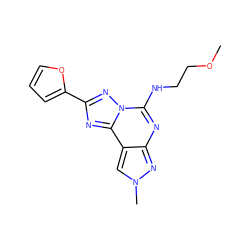 COCCNc1nc2nn(C)cc2c2nc(-c3ccco3)nn12 ZINC000095578507