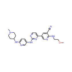 COCCNc1ncc(-c2ccnc(Nc3ccc(NC4CCN(C)CC4)nc3)n2)cc1C#N ZINC000221216541