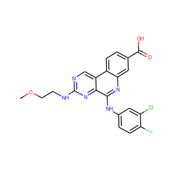 COCCNc1ncc2c(n1)c(Nc1ccc(F)c(Cl)c1)nc1cc(C(=O)O)ccc12 ZINC000199791340