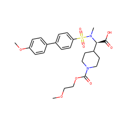 COCCOC(=O)N1CCC([C@H](C(=O)O)N(C)S(=O)(=O)c2ccc(-c3ccc(OC)cc3)cc2)CC1 ZINC000013863420