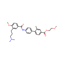 COCCOC(=O)c1ccc(-c2ccc(NC(=O)c3ccc(OC)c(CCCN(C)C)c3)cc2)c(C)c1 ZINC000013737810