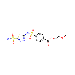 COCCOC(=O)c1ccc(S(=O)(=O)Nc2nnc(S(N)(=O)=O)s2)cc1 ZINC000013537527