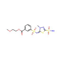 COCCOC(=O)c1cccc(S(=O)(=O)/N=c2/sc(S(N)(=O)=O)nn2C)c1 ZINC000013537537