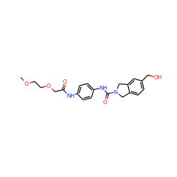 COCCOCC(=O)Nc1ccc(NC(=O)N2Cc3ccc(CO)cc3C2)cc1 ZINC000167029558