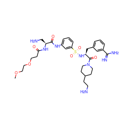 COCCOCCC(=O)N[C@@H](CN)C(=O)Nc1cccc(S(=O)(=O)N[C@@H](Cc2cccc(C(=N)N)c2)C(=O)N2CCC(CCN)CC2)c1 ZINC000096175803