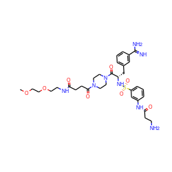 COCCOCCNC(=O)CCC(=O)N1CCN(C(=O)[C@H](Cc2cccc(C(=N)N)c2)NS(=O)(=O)c2cccc(NC(=O)CCN)c2)CC1 ZINC000201482616