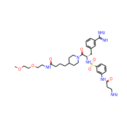 COCCOCCNC(=O)CCCC1CCN(C(=O)[C@H](Cc2cccc(C(=N)N)c2)NS(=O)(=O)c2cccc(NC(=O)CCN)c2)CC1 ZINC000096175804