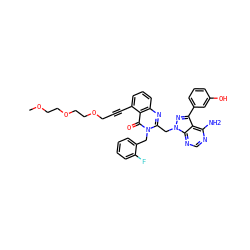 COCCOCCOCC#Cc1cccc2nc(Cn3nc(-c4cccc(O)c4)c4c(N)ncnc43)n(Cc3ccccc3F)c(=O)c12 ZINC000163497582