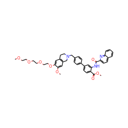 COCCOCCOCCOc1cc2c(cc1OC)CN(Cc1ccc(-c3ccc(C(=O)OC)c(NC(=O)c4ccc5ccccc5n4)c3)cc1)CC2 ZINC000095590834