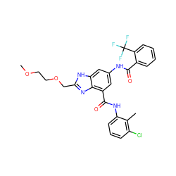 COCCOCc1nc2c(C(=O)Nc3cccc(Cl)c3C)cc(NC(=O)c3ccccc3C(F)(F)F)cc2[nH]1 ZINC000205654019