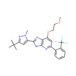 COCCOc1cc(-c2ccccc2C(F)(F)F)nc2[nH]c(-c3cc(C(C)(C)C)nn3C)nc12 ZINC001772654195