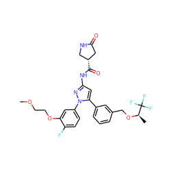 COCCOc1cc(-n2nc(NC(=O)[C@@H]3CNC(=O)C3)cc2-c2cccc(CO[C@H](C)C(F)(F)F)c2)ccc1F ZINC000169707364