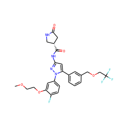 COCCOc1cc(-n2nc(NC(=O)[C@@H]3CNC(=O)C3)cc2-c2cccc(COCC(F)(F)F)c2)ccc1F ZINC000169707341