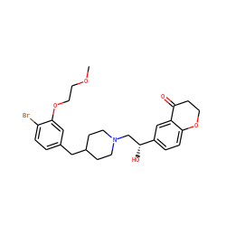 COCCOc1cc(CC2CCN(C[C@@H](O)c3ccc4c(c3)C(=O)CCO4)CC2)ccc1Br ZINC000169703929