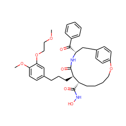 COCCOc1cc(CCC[C@H]2C(=O)N[C@H](C(=O)c3ccccc3)Cc3ccc(cc3)OCCCC[C@@H]2C(=O)NO)ccc1OC ZINC000028974943