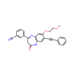 COCCOc1cc2c(cc1C#Cc1ccccc1)NC(=O)CC(c1cccc(C#N)c1)=N2 ZINC000101097616