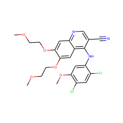 COCCOc1cc2ncc(C#N)c(Nc3cc(OC)c(Cl)cc3Cl)c2cc1OCCOC ZINC000013554012