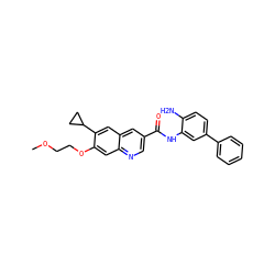 COCCOc1cc2ncc(C(=O)Nc3cc(-c4ccccc4)ccc3N)cc2cc1C1CC1 ZINC000144696819