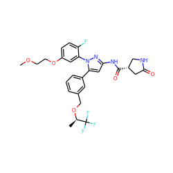 COCCOc1ccc(F)c(-n2nc(NC(=O)[C@@H]3CNC(=O)C3)cc2-c2cccc(CO[C@H](C)C(F)(F)F)c2)c1 ZINC000169707373