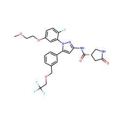 COCCOc1ccc(F)c(-n2nc(NC(=O)[C@@H]3CNC(=O)C3)cc2-c2cccc(COCC(F)(F)F)c2)c1 ZINC000169707370