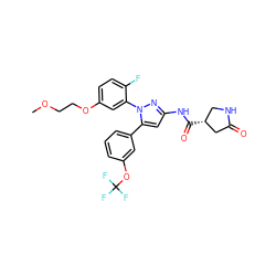 COCCOc1ccc(F)c(-n2nc(NC(=O)[C@@H]3CNC(=O)C3)cc2-c2cccc(OC(F)(F)F)c2)c1 ZINC000169707421