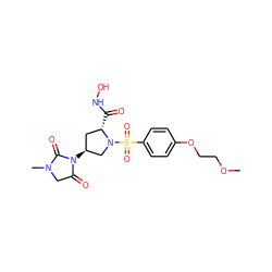 COCCOc1ccc(S(=O)(=O)N2C[C@@H](N3C(=O)CN(C)C3=O)C[C@@H]2C(=O)NO)cc1 ZINC000013835762