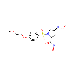 COCCOc1ccc(S(=O)(=O)N2C[C@@H](NOC)C[C@@H]2C(=O)NO)cc1 ZINC000013803459