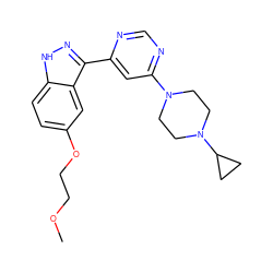 COCCOc1ccc2[nH]nc(-c3cc(N4CCN(C5CC5)CC4)ncn3)c2c1 ZINC000225555841