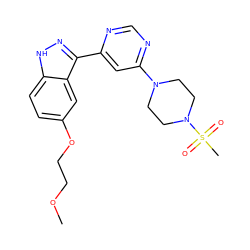 COCCOc1ccc2[nH]nc(-c3cc(N4CCN(S(C)(=O)=O)CC4)ncn3)c2c1 ZINC000221365950