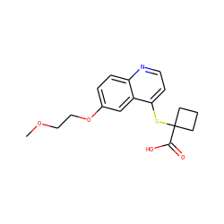 COCCOc1ccc2nccc(SC3(C(=O)O)CCC3)c2c1 ZINC000220385122