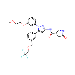 COCCOc1cccc(-n2nc(NC(=O)[C@@H]3CNC(=O)C3)cc2-c2cccc(COCC(F)(F)F)c2)c1 ZINC000169707358