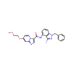 COCCOc1ccn2c(C(=O)Nc3cccc4c3c(I)nn4Cc3ccccc3)cnc2c1 ZINC000117884745
