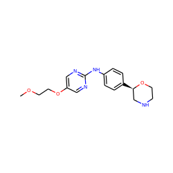 COCCOc1cnc(Nc2ccc([C@@H]3CNCCO3)cc2)nc1 ZINC000149950244