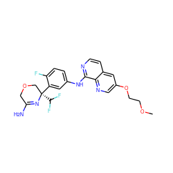 COCCOc1cnc2c(Nc3ccc(F)c([C@]4(C(F)F)COCC(N)=N4)c3)nccc2c1 ZINC000145369132