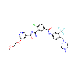 COCCOc1cncc(-c2nc(-c3cc(C(=O)Nc4ccc(CN5CCN(C)CC5)c(C(F)(F)F)c4)ccc3Cl)no2)c1 ZINC001772585039