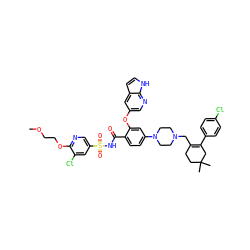 COCCOc1ncc(S(=O)(=O)NC(=O)c2ccc(N3CCN(CC4=C(c5ccc(Cl)cc5)CC(C)(C)CC4)CC3)cc2Oc2cnc3[nH]ccc3c2)cc1Cl ZINC000164317785