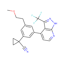 COCCc1cc(-c2ccnc3[nH]nc(C(F)(F)F)c23)cc(C2(C#N)CC2)c1 ZINC000299836115